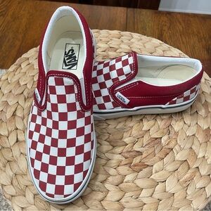 Vans Kids Red White Check Slip-On Shoes Unisex Christmas Valentine NWOT Size 3